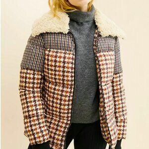BERNARDO x ANTHROPOLOGIE Houndstooth Puffer Jacket Size XS